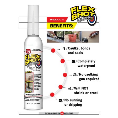 Flex Shot FLEX SEAL Family of Products  White Rubber All Purpose Waterproof Sealant 8 oz FSH8W-4